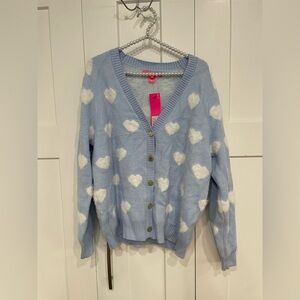 NWT Lilly Pulitzer Women’s XL Brava Blue Hearts Keane Jacquard Cardigan